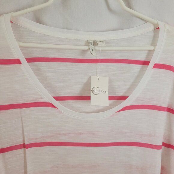 NEW Est. 1946 Top Tunic Pink White Stripe 22/24W ruffle scoop neck feminine NWT - Picture 5 of 8
